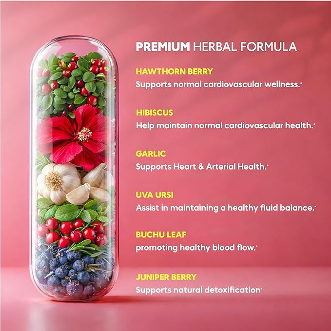 Blood Pressure Support Supplement - Circulation Support &amp Heart Health Supplements - 13-in-1 Formula with Hawthorn Berry Hibiscus &amp Garlic Supplements - 90 Capsules (3-Month Supply)