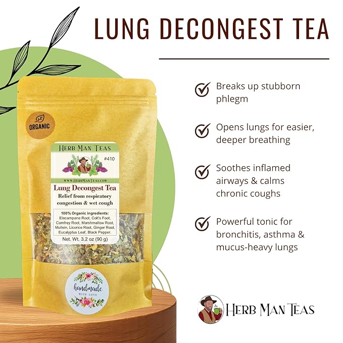 LUNG DECONGEST TEA – For Congested Lungs and Mucus Relief – Organic Loose Leaf Herbal Blend – Formulated by Master Herbalist – Non-GMO No Additives