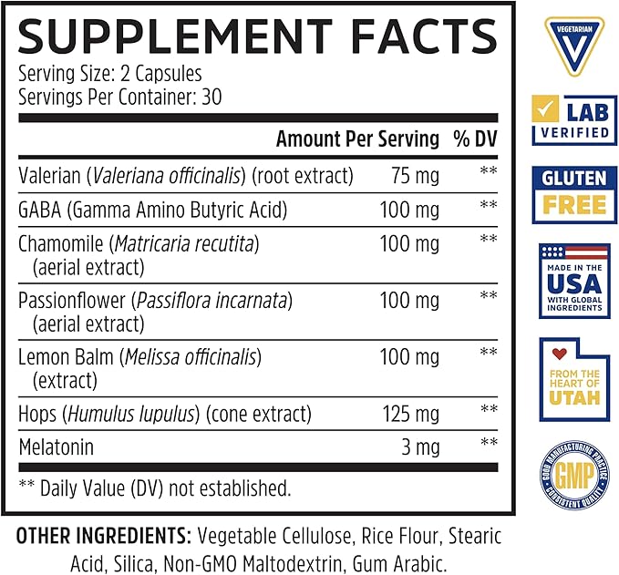 Zhou Driftoff - Nature Inspired Sleep Aid Valerian Root &amp Melatonin for Sleep for Men &amp Women Calm Sleeping Supplement for Adults with Gaba &amp Chamomile to Relax - 60 Veggie Capsules