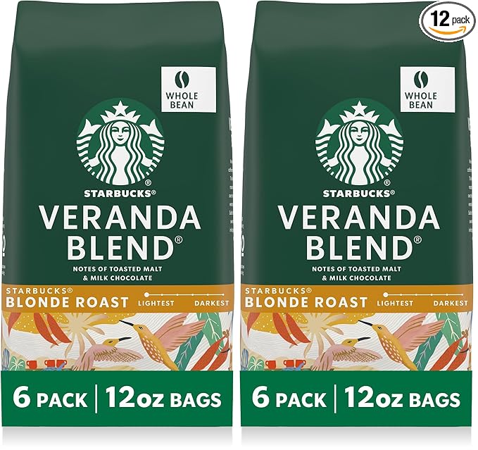 Starbucks Whole Coffee Beans Starbucks Blonde Roast Hot or Iced Coffee Veranda Blend Six 12 oz Bags (Pack of 2)