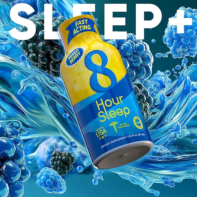 Vitamin Energy 8 Hour Sleep Shot Mixed Berry 24 Pack Melatonin 5-HTP GABA Valerian Lavender Nighttime Relaxation &amp Sleep Support Supplement Zero Sugar Vegan Gluten-Free Kosher 1.93 fl o