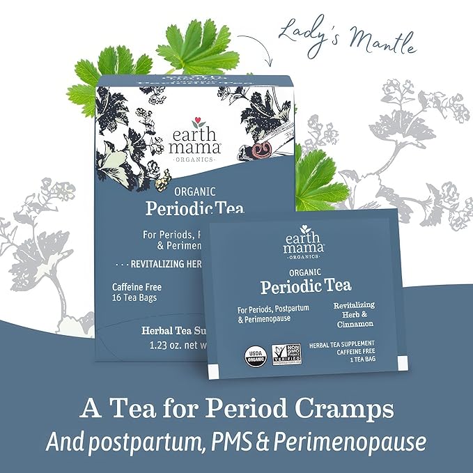 Earth Mama Organic Periodic Tea | Organic Herbal Support for Periods Postpartum &amp Perimenopause 16 Teabags Per Box