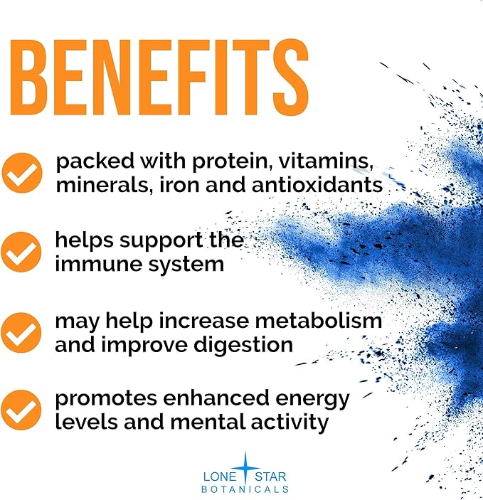 Lone Star Botanicals Organic Blue Spirulina Powder - 100% Pure Blue-Green Algae No Fishy Smell Vegan Superfood for Smoothies &amp Drinks Non GMO Gluten-Free Vegan