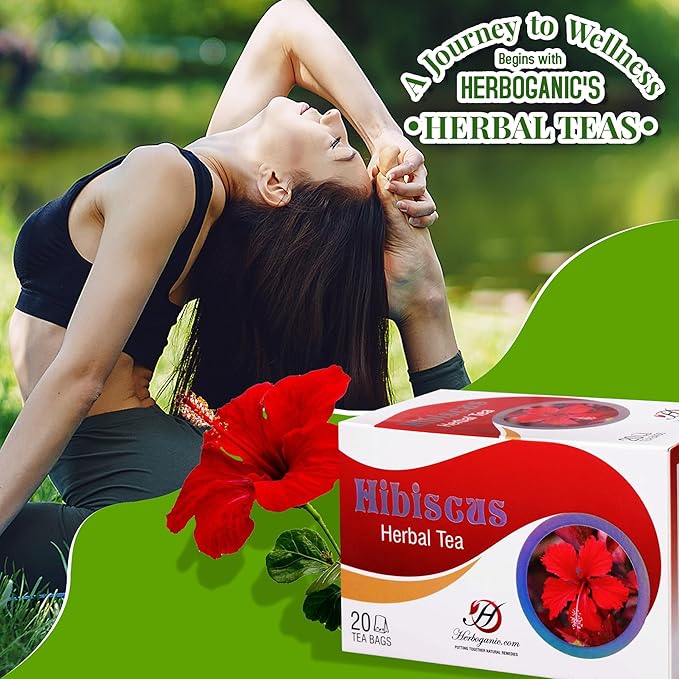 HERBOGANIC Hibiscus Herbal Tea - Digestion and Immune Support | Refreshing and Delicious Blend | Natural Ingredients | 60 Tea Bags