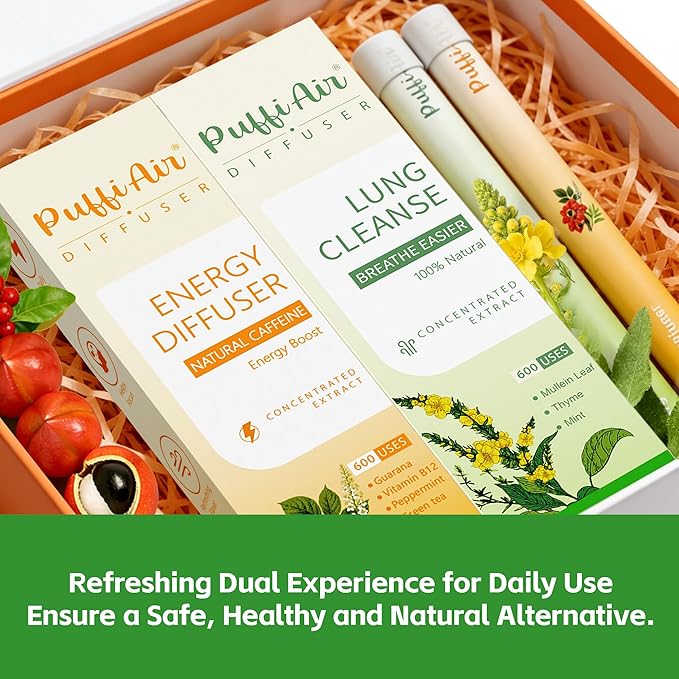 Herbal Diffuser Duo Lung Cleanse and Energy Diffuser Pens with Extract of Mullein and Natural Caffeine 100% Natural Swap Home &amp Work Duo 4 Sticks 600 Uses Each