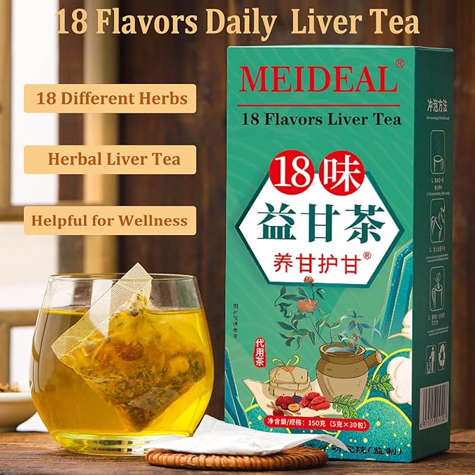 Daily Liver Tea 18 Flavors Liver Tea with 18 Different Herbs for Better Liver Natural Herbal Tea for Liver (2 Boxes 60 Bags)