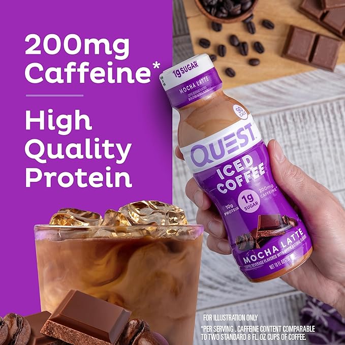 Quest Nutrition Iced CoffeeMocha Latte1g Sugar10g Protein90 calories200mg of caffeine(Pack of 24)