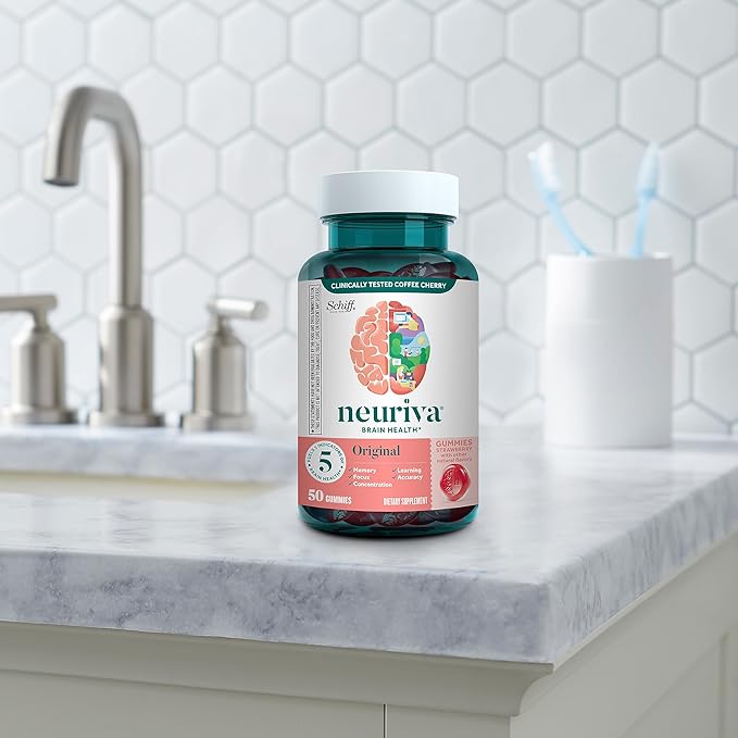 NEURIVA Original Brain Supplement for Memory Focus &amp Concentration + Learning &amp Accuracy with Clinically Tested Nootropics Phosphatidylserine and Neurofactor Strawberry Flavor 50 Gummies