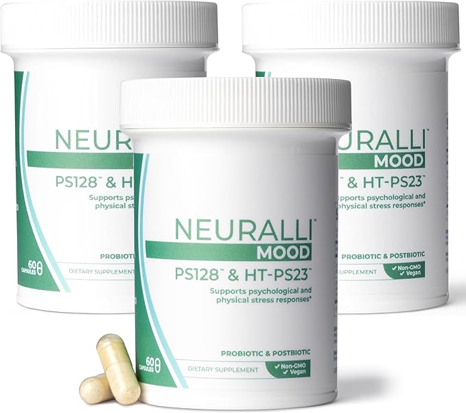 Bened Life Neuralli Mood with PS128 for Stress Relief &amp Recovery via The Gut-Brain Axis (90-Day Supply) Ages 18+ - 3 Bottles (180 Capsules)