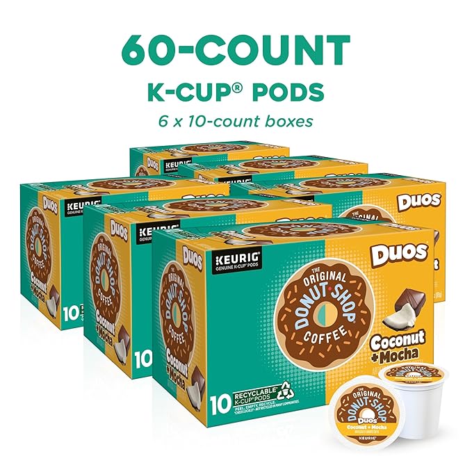The Original Donut Shop Duos Coconut + Mocha Coffee Keurig Single Serve K-Cup Pods Medium Roast Coffee 60 Count (6 Packs of 10)