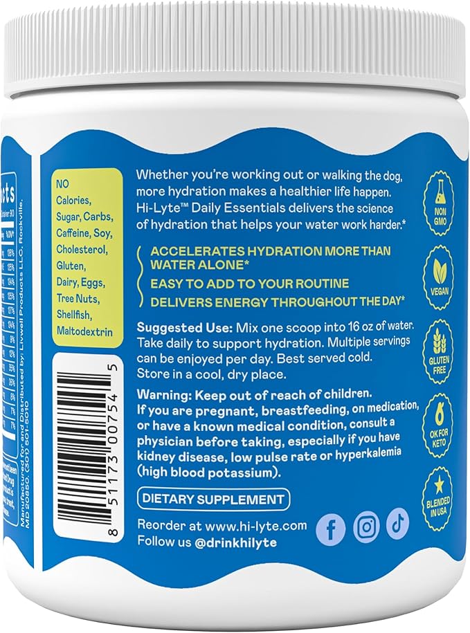 Hi-Lyte Daily Essentials - Electrolytes Powder Mix - Lime Cucumber Mint - Sodium Potassium Magnesium Vitamins - Hydration Support for Fasting - No Sugar No Carbs Clean Ingredients