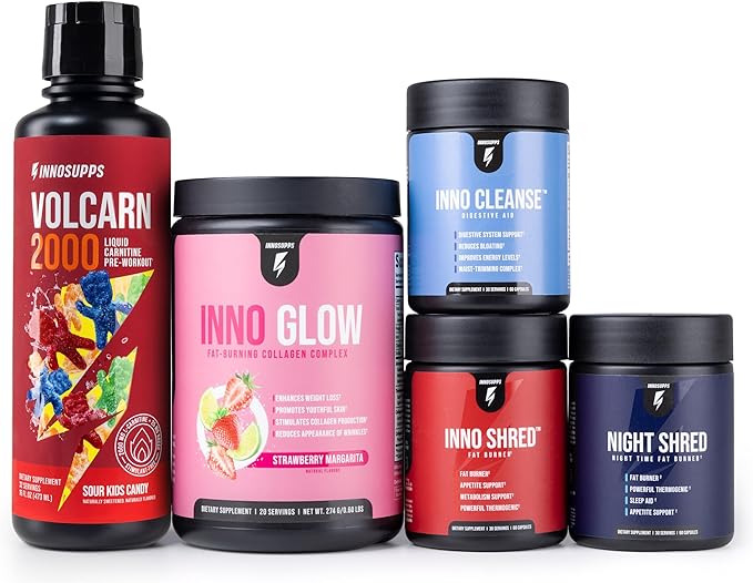 InnoSupps - Female Shred Stack - Inno Glow Volcarn 2000 Inno Shred Stimulant Free Night Shred Inno Cleanse