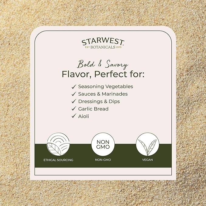 Starwest Botanicals Dried Organic Garlic Granules - Granulated Garlic Seasoning for Cooking Herb for Rubs Bread Vegetables &amp Meat Aromatic &amp Flavorful Certified Kosher Non-GMO - Bulk 1