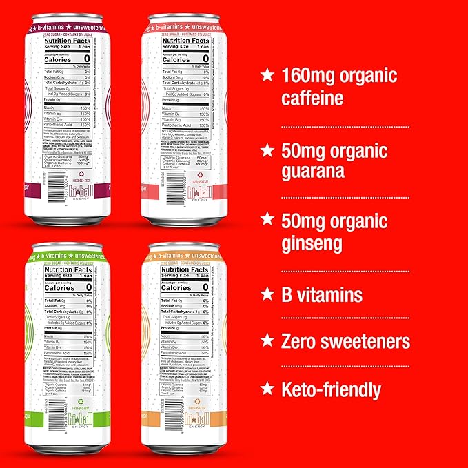 Hiball Clean Energy Seltzer Water Caffeinated Sparkling Water Made with Vitamin B12 and Vitamin B6 Sugar Free (8 pack of 16 Fl Oz) Variety Pack