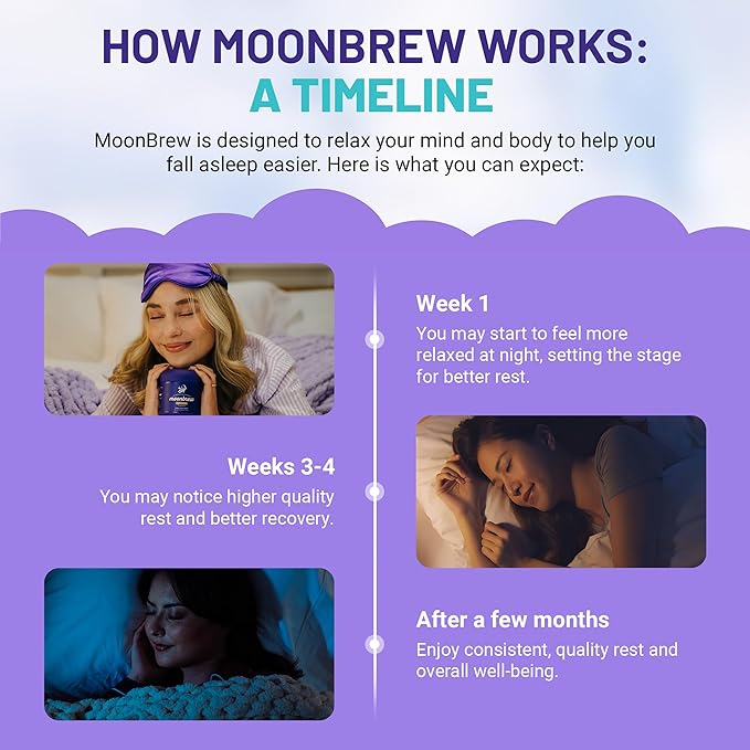 MoonBrew Nighttime Magnesium Vanilla Latte Mix Natural Sleep Aid Drink Mix for Adults - Calming Melatonin-Free Sleep Support Powder with Magnesium Glycinate L-Theanine Chamomile &amp Zinc