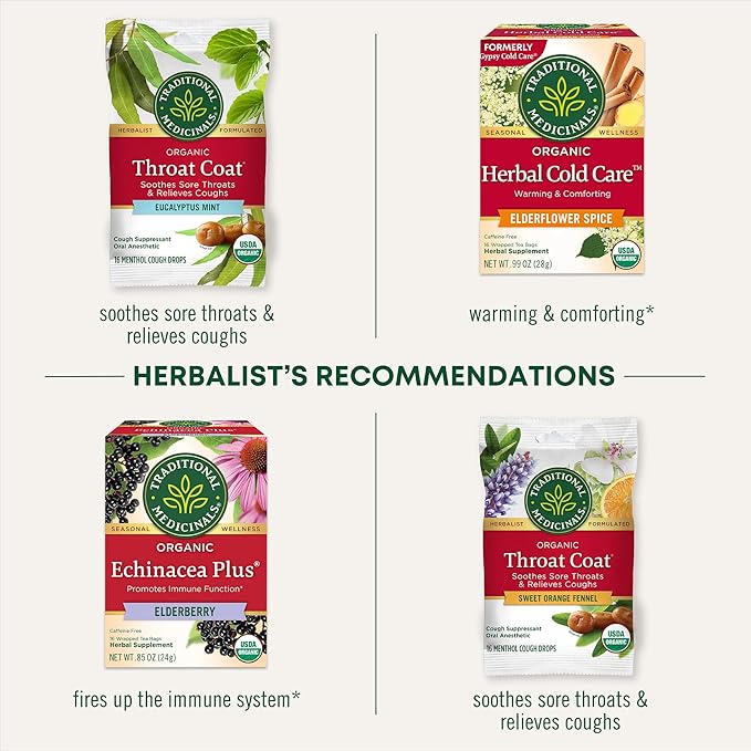 Traditional Medicinals Tea Organic Throat Coat Eucalyptus Throat and Respiratory Support 96 Tea Bags (6 Pack)
