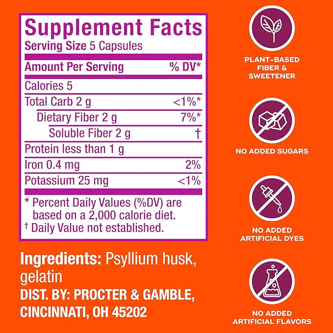 Metamucil Psyllium Husk Capsules 300 Capsules 3-in-1 Fiber Supplement Daily Psyllium Husk Fiber Capsules Help Support Digestive Health by Promoting Regularity* Help Supplement Daily Fiber Intake