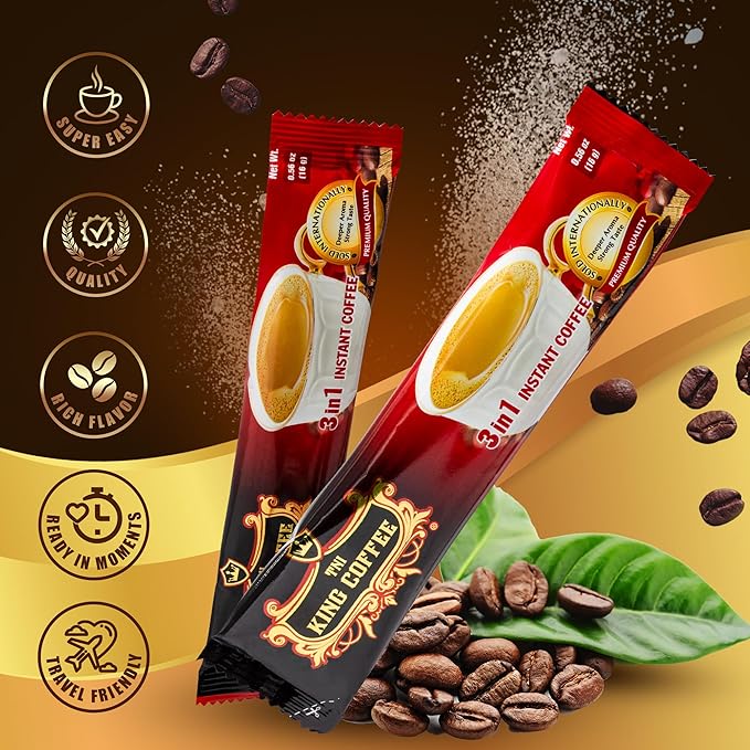 TNI King Coffee 3 in 1 Instant Vietnamese Coffee 100 Single Serve Packets - Individual Pocket Size Sachet Sticks - Blended with Coffee Cream Powder and Sugar - 2 Pack