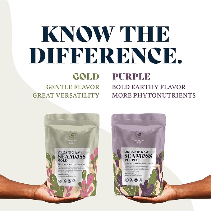 Organic Sea Moss Raw Purple - Makes 75oz of Seamoss Gel Rich in Phytonutrients &amp Minerals Certified Non-GMO Wildcrafted Superfood - 100 gram Bag