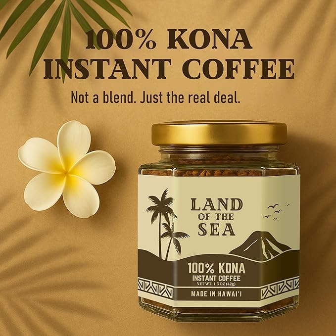 KONA COFFEE 100% - Premium Freeze Dried Instant Coffee - Low Acid Coffee - Medium Roast Arabica Hawaiian Coffee 1.5oz (1 Pack | 22 Servings)