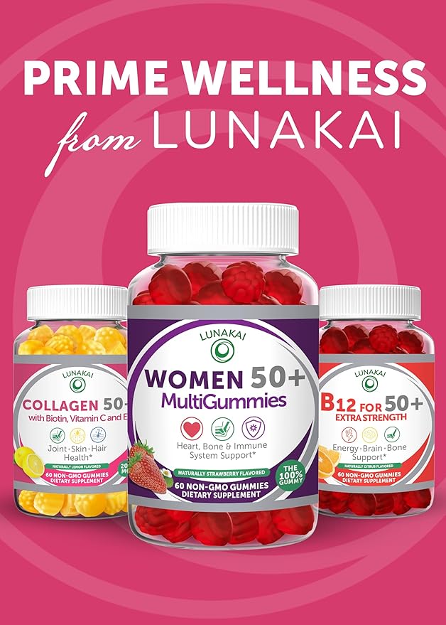 Lunakai USA Made Collagen Gummies for Women &amp Men Over 50 Biotin &amp Vitamin C Supports Skin Elasticity Hair &amp Nail Strength Joint Support - 6 Pack