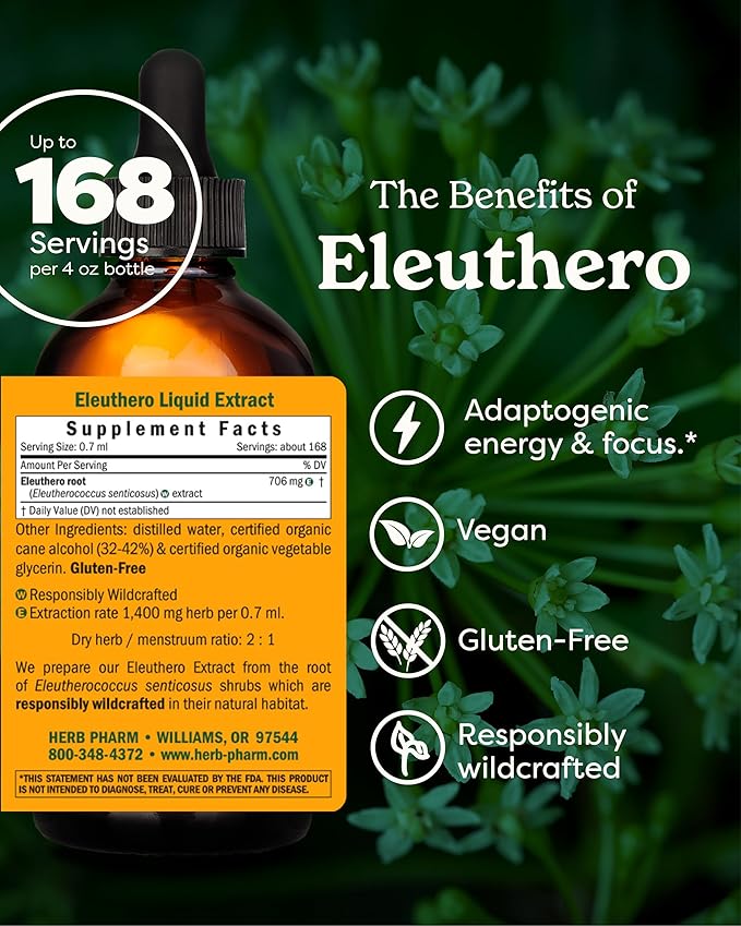Herb Pharm Eleuthero (Siberian Ginseng) Root Liquid Extract for Energy and Stamina Cane Alcohol 4 Ounce