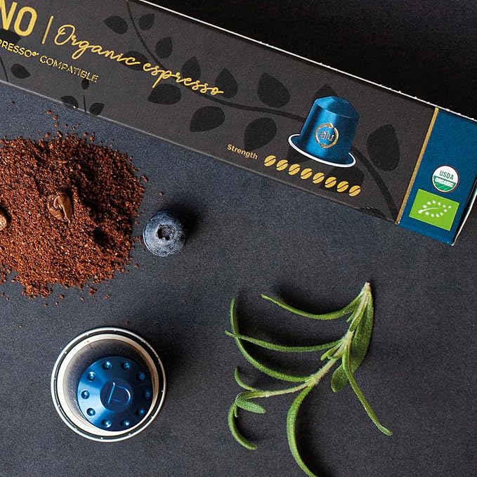 ‘Milano’ Organic Italian Espresso for Nespresso | 100 Organic Aluminum Capsules | The Strongest Organic Espresso in the World! | 100% Nespresso Compatible Pods | Fairtrade