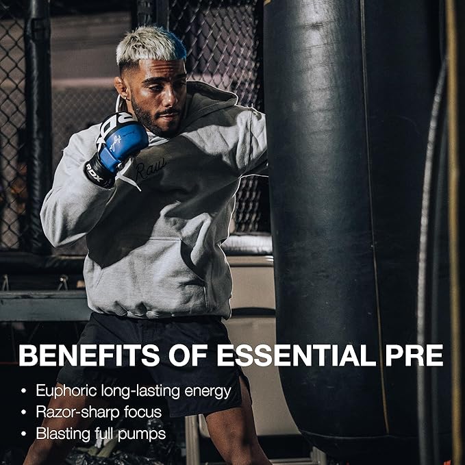 RAW Nutrition - Essential Pre - Chris Bumstead Pre Workout Formula Sports Nutrition Pre-Workout Powders | Men &amp Womens Drink Energy Powder for Working Out (Blue Raspberry)
