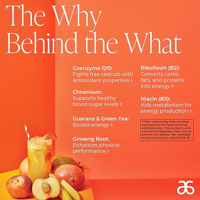 Arbonne Ginseng Energy Supplements (Peach Mango) with GutHealth Prebiotic Fiber Powder