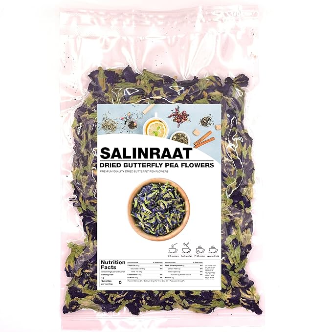 SALINRAAT - Premium Quality Butterfly Pea Flower Tea Butterfly Pea Tea Rich in Antioxidants Edible Dried Herbal Flowers for Blue &amp Purple Drinks and Food Coloring (17.63 oz / 500 g)