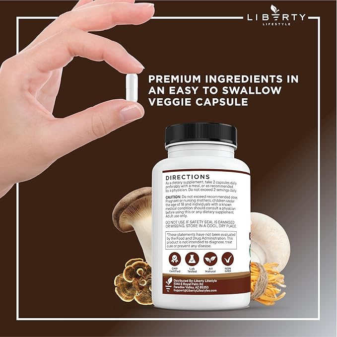 Lions Mane Mushroom Supplement with Turkey Tail Reishi Cordyceps Chaga with Marshmallow Root - 2-Pack
