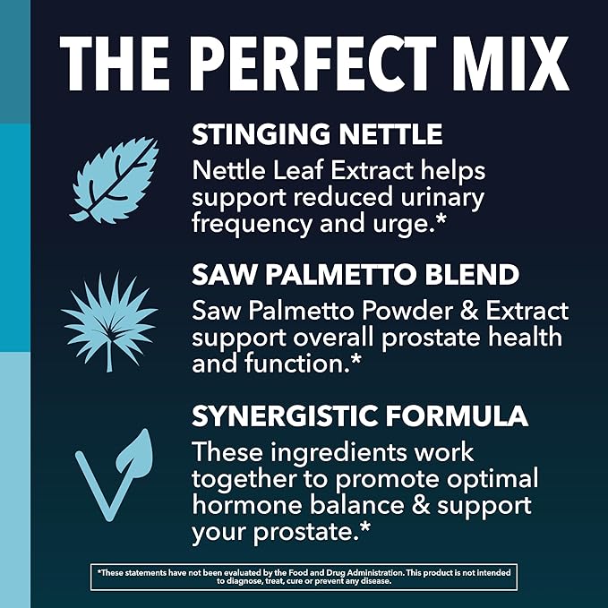 Saw Palmetto with Stinging Nettle Capsules - 2X Prostate Support Supplement for Men’s Health - 120 Count - DHT Blocker for Urinary Tract Function and Hair - Vegan Non-GMO - 2 Month Supply