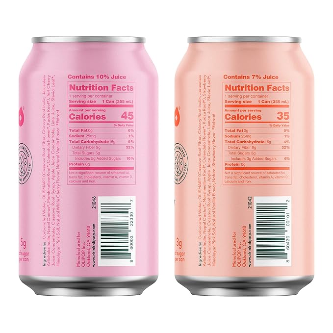OLIPOP - Pink Pops Variety Pack Healthy Soda Variety Pack Prebiotic Soft Drink Supports Digestive Health High Fiber Low Calorie Low Sugar (12 oz 12-Pack)