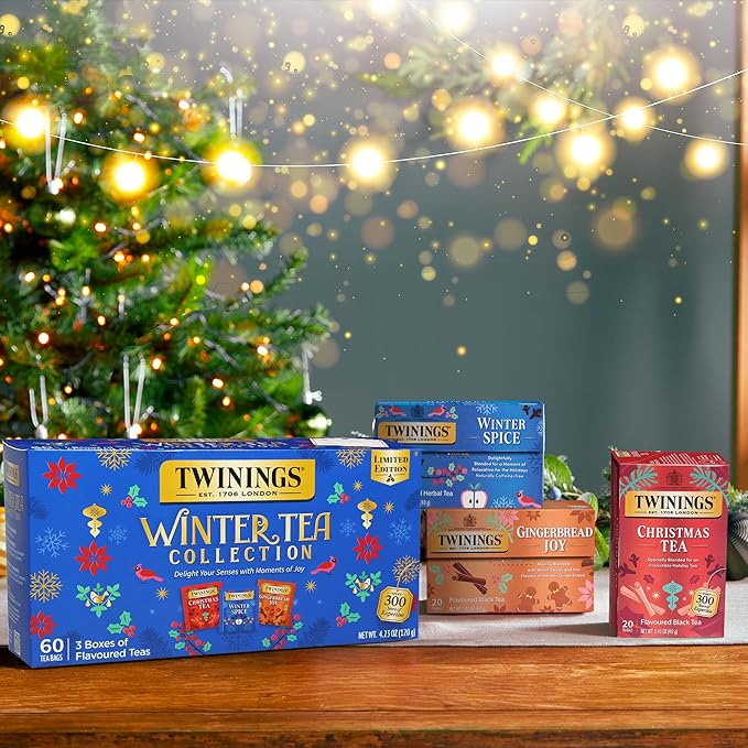 Twinings Winter Tea Collection Limited Edition Holiday Gift Box 20 Count (Pack of 3) Includes Christmas Tea Winter Spice and Gingerbread Joy Enjoy Hot or Iced 60 Teabags