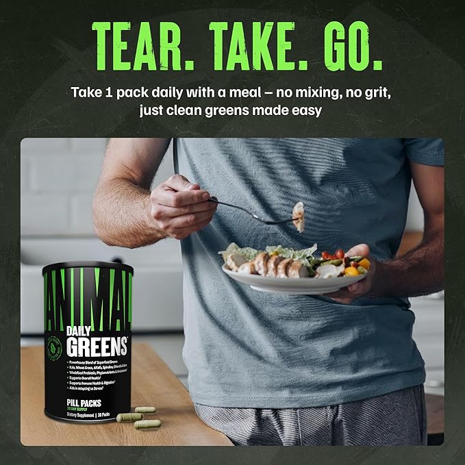 Animal Daily Greens Pill Packs - Kale Wheat Grass Alfalfa &amp More - Convenient Prebiotic and Probiotic Superfood Blend for Superior Digestion Gut Health and Immunity For Men &amp Women - 30 Da