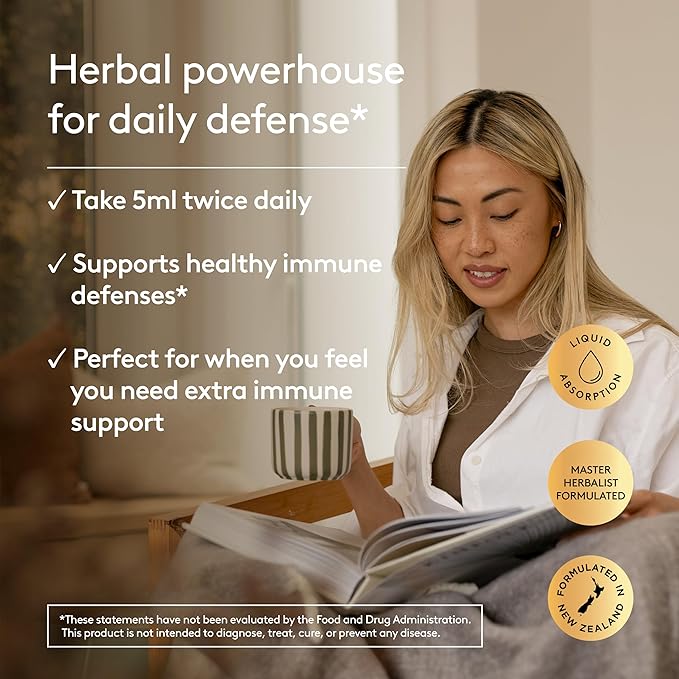 Immune + Wellbeing Syrup Herbal Formula with Elderberry Echinacea &amp Olive Leaf High Absorption Wild Berry Flavor Plant-Based - 6.7 Fl oz (40 Servings)