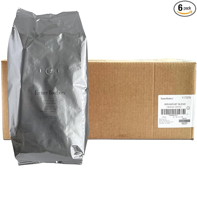 Farmer Brothers Breakfast Blend Ground Coffee – 6 Bags 5 lb Each – Light Roast with Cocoa Roasted Nut &amp Grain Notes – Premium Beans from Vietnam &amp Uganda – Replaces Item 1271 Ideal for Food