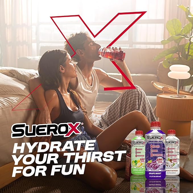 SueroX Sugar Free Sports Drink for Hydration and Recovery Electrolyte Hydration Drink with 8 Ions Zero Calorie Sports Drinks Berry Blast 21.3 Fl Oz 12 Count