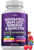 NEW AGE Resveratrol Berberine Grape Seed Extract Quercetin - Polyphenol Supplement for Women and Men with Noni N-Acetyl Cysteine Acai - 60 Capsules