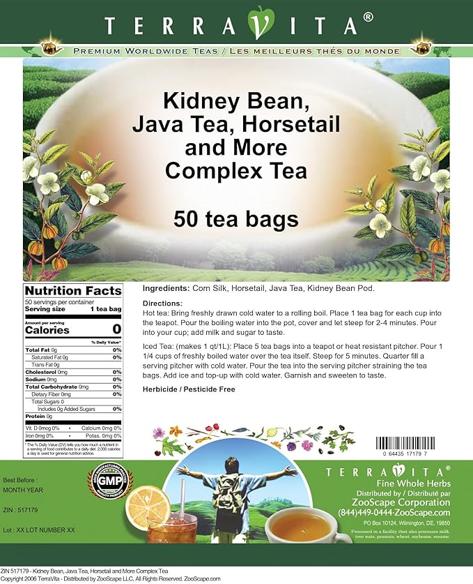 Kidney Bean Java Tea Horsetail and More Complex Tea (50 tea bags ZIN: 517179) - 3 Pack