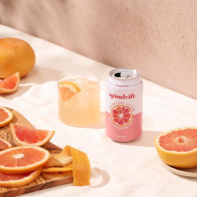 Spindrift Sparkling Water Grapefruit Flavored Made with Real Squeezed Fruit (Only 15 Calories per Can) 12 Fl Oz (Pack of 24)