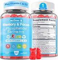 Phosphatidylserine Supplement 100mg Focus Gummies for Kids Teens + Vitamin C &amp D3 400IU Sugar Free Kids Brain Gummies Increase Attention &amp Concentration Chewable Vegan Gluten Free Non-GM