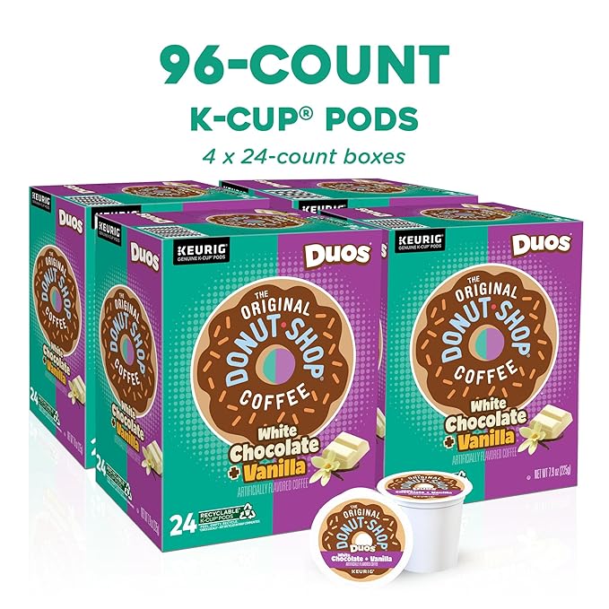 The Original Donut Shop Duos White Chocolate + Vanilla Keurig Single Serve K-Cup pods 96 Count