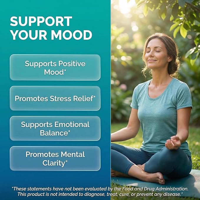 Clean Nutraceuticals St Johns Wort Rhodiola Rosea Holy Basil Ashwagandha - Mood Support for Women and Men with Vitamin C &amp Black Pepper Extract - 90 Caps