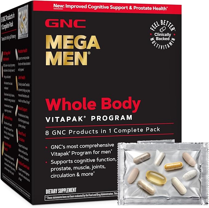 GNC Mega Men Whole Body Ultra Premium Vitapak Program Best Nutrition Pack for Male Wellness Convenient 8 Products in 1 Packet Memory with Clinically Proven Ingredients Joint Support 30 svgs