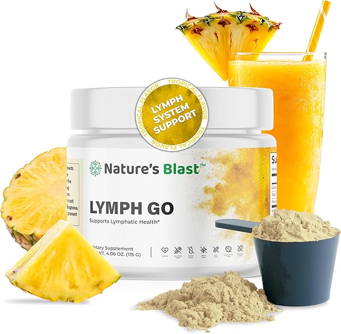 Lymph Go - Lymphatic Drainage Supplement for Women &amp Men - Lymph System Support - with with Bromelain Echinacea Burdock Root Dandelion Rutin Kelp &amp More - 4.06 Oz - 30 Servings - Tropical