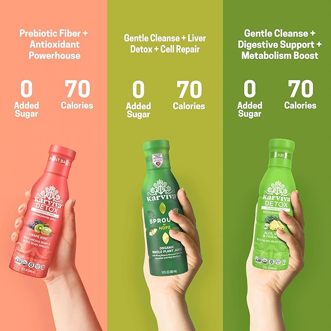 Karviva Organic Juice Cleanse for Sugar Detox &amp Weight Control - Ancient Eastern Remedies for Healthy Digestion &amp Gentle Detox with Sprouts Aloe Vera - Prebiotic Fiber Electrolytes &amp Ant