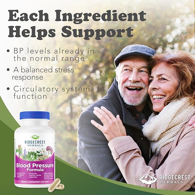 RidgeCrest Herbals Blood Pressure Herbal Formula 12 Herbs Poria Mushroom Gastrodia Gardenia for Heart Vascular Circulation Health (60 Count (Pack of 1))
