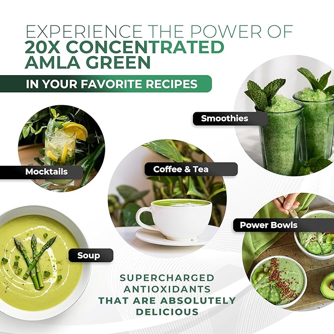 Amla Powder &amp Decaf Green Tea Superfood Supplement 20x Ultra Concentrated Amla Antioxidant Support Made with Oolong Tea and Indian Gooseberries Organic Vegan Decaf 30 Servings