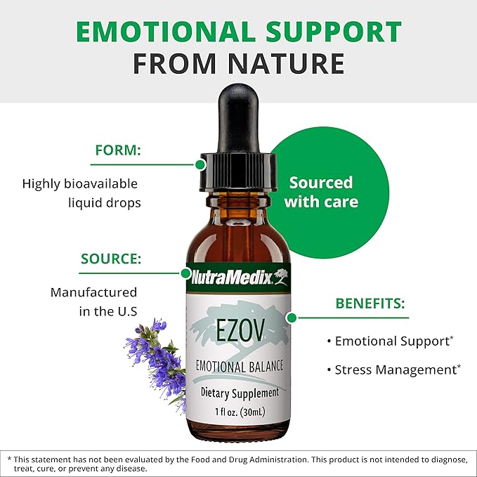 NutraMedix Ezov Hyssop Plant Drops - Liquid Supplement for Stress Management Relaxation Antioxidant Support &amp Gut Health - Liquid Herb Extract for Mood &amp Emotional Support (1oz / 30ml)